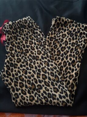 Leopard Print Fleece Lounge Pants - Brown & Black